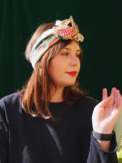 BANDEAU VIOLETTA - TISSU COTON VINTAGE MARRON FLEUR