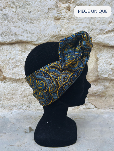 BANDEAU CHIARA TISSU SATIN INDIEN BLEU ET JAUNE