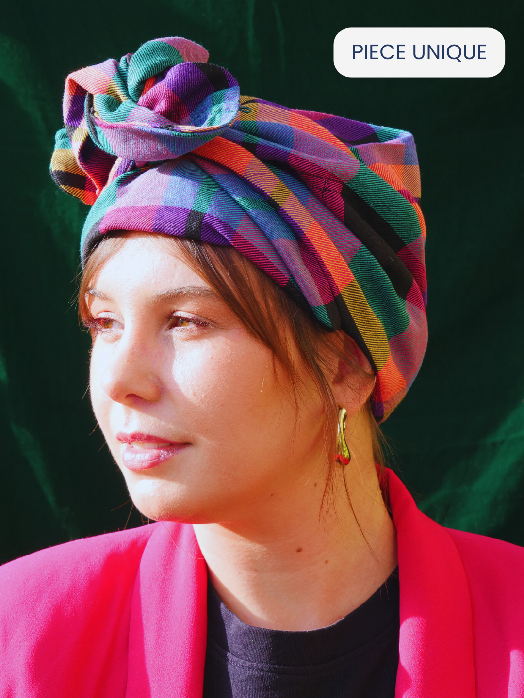 TURBAN  LOUNA - TISSU CARREAUX LAINAGE MULTICOLORE