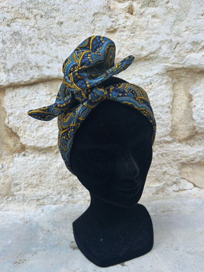 BANDEAU CHIARA TISSU SATIN INDIEN BLEU ET JAUNE