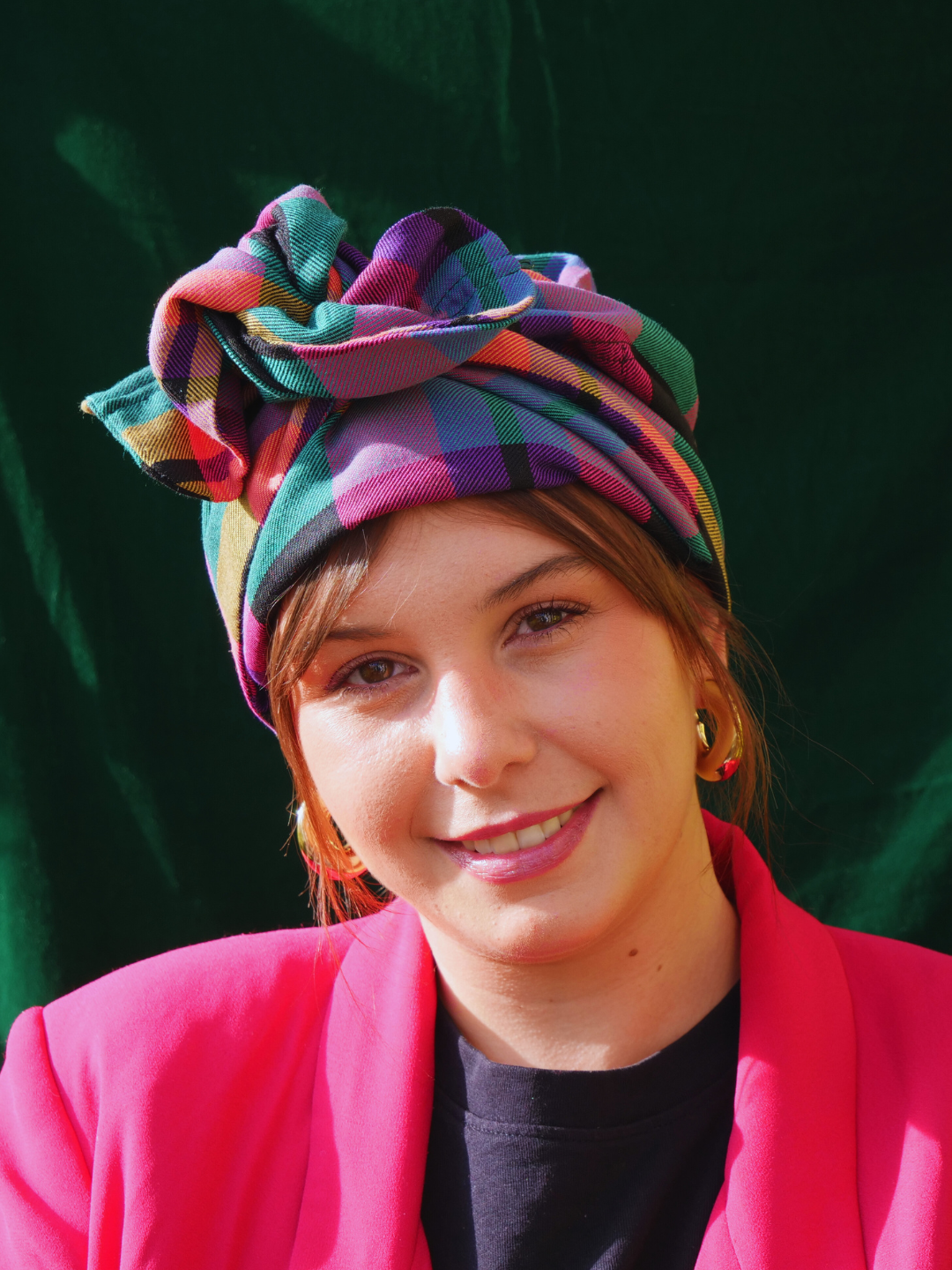 TURBAN  LOUNA - TISSU CARREAUX LAINAGE MULTICOLORE
