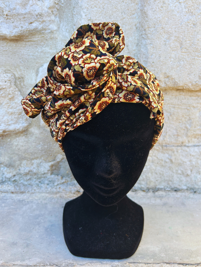 TURBAN KENZA - TISSU FLEUR MARRON