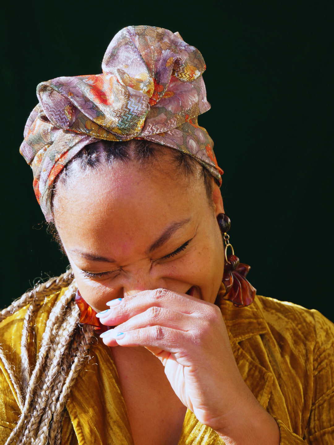 TURBAN ARIA - TISSU LUREX KAKI FLEUR ORANGE