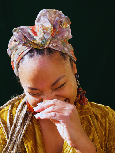 TURBAN ARIA - TISSU LUREX KAKI FLEUR ORANGE