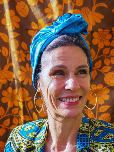 TURBAN  FREDERICA - TISSU VELOURS BLEU CANARD