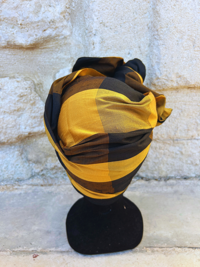 TURBAN ELYA - TISSU TAFFETA CARREAUX JAUNE NOIR