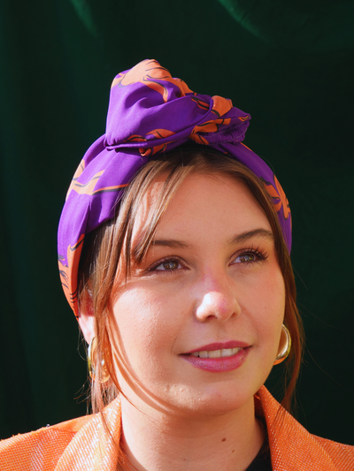TURBAN CAMILIA - TISSU SATIN VIOLET ET ORANGE