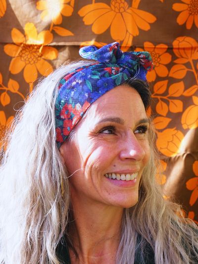 BANDEAU LISA - TISSU LUREX BLEU NUIT FLEURS