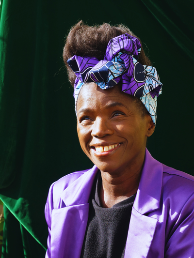 BANDEAU MYLA TISSU WAX VIOLET ET NOIR