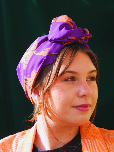 TURBAN CAMILIA - TISSU SATIN VIOLET ET ORANGE