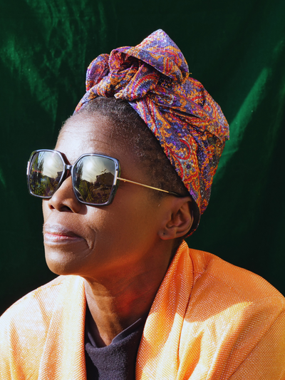 TURBAN  JANA - TISSU LUREX VERT ET ORANGE