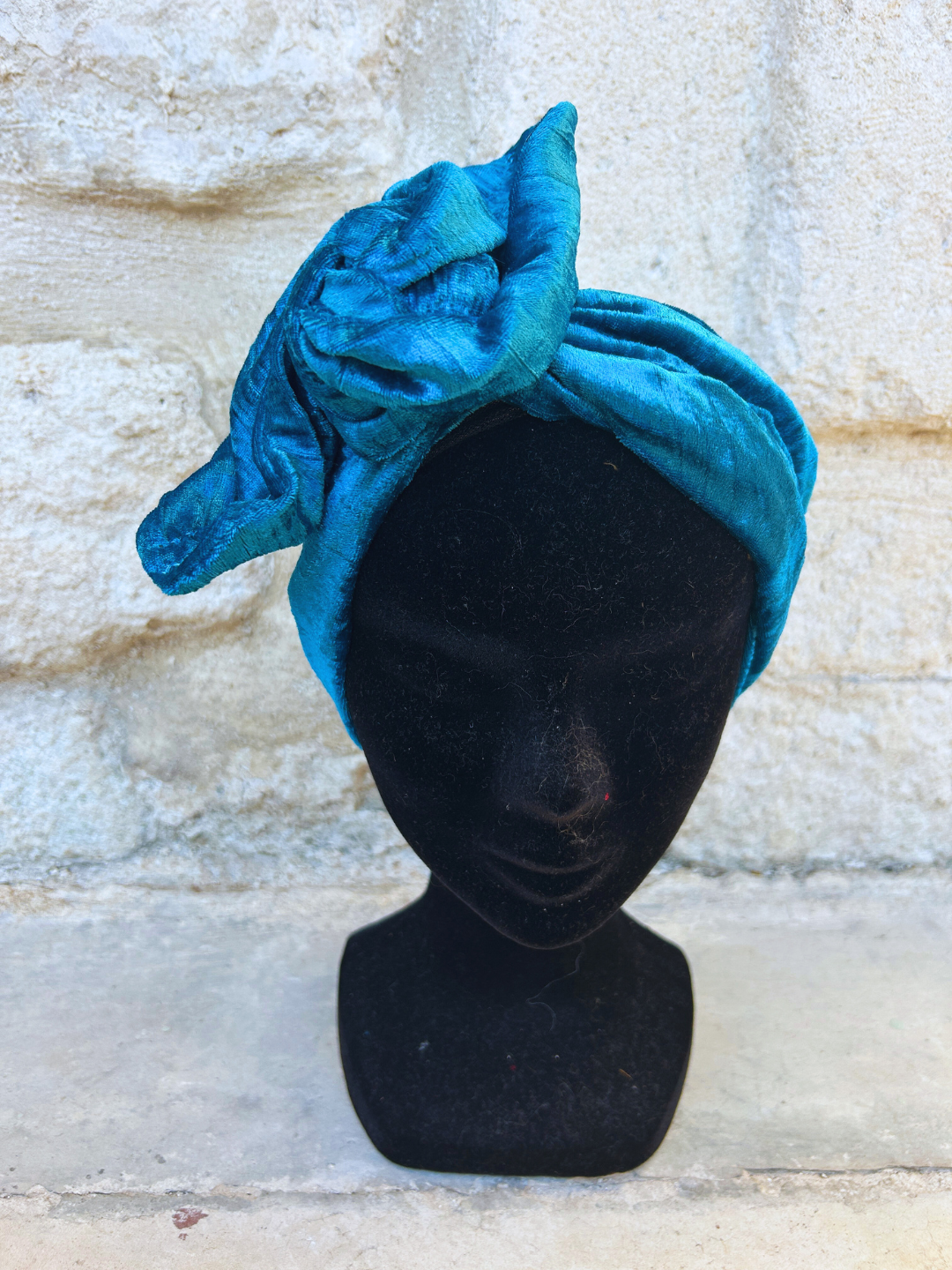 TURBAN  FREDERICA - TISSU VELOURS BLEU CANARD