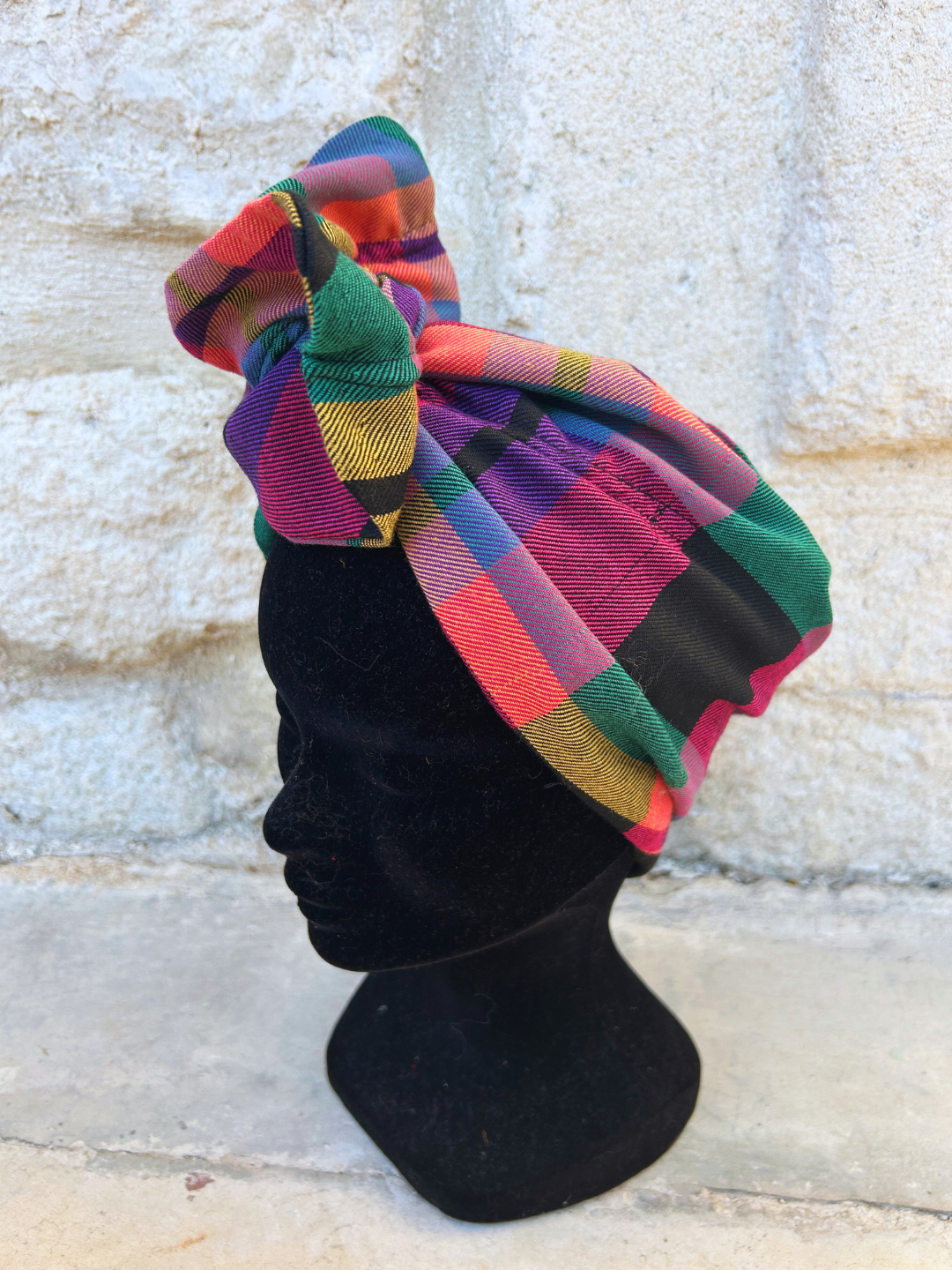 TURBAN  LOUNA - TISSU CARREAUX LAINAGE MULTICOLORE