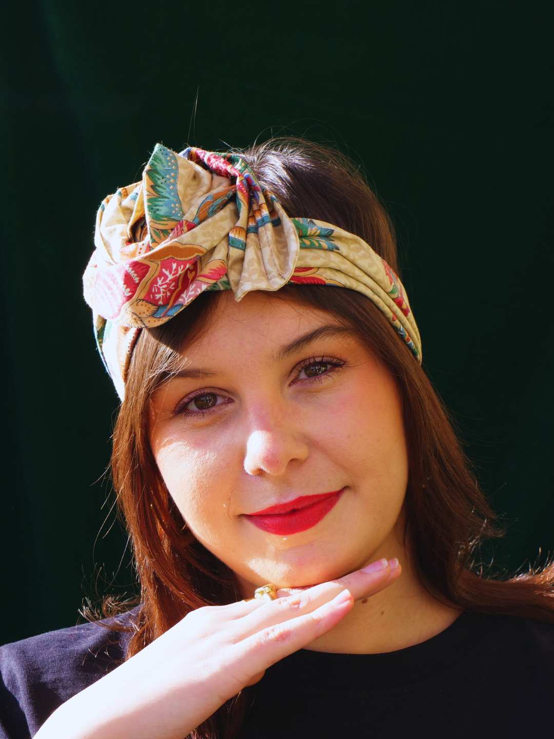 BANDEAU VIOLETTA - TISSU COTON VINTAGE MARRON FLEUR