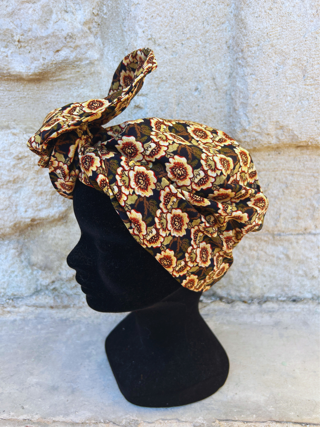 TURBAN KENZA - TISSU FLEUR MARRON