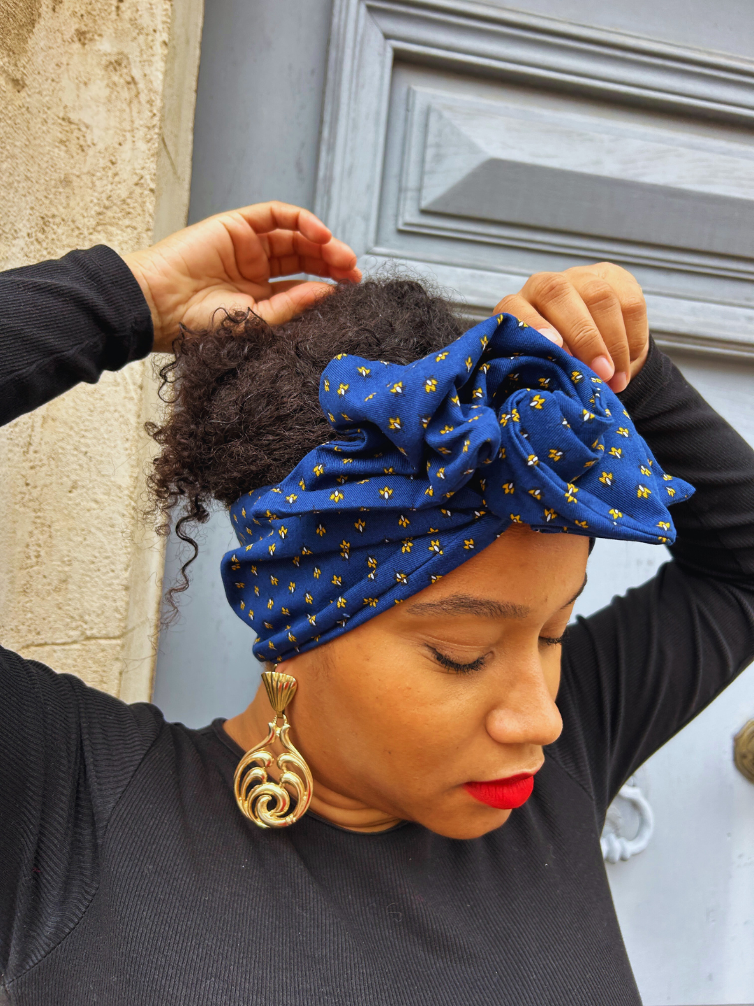 BANDEAU TESSA TISSU COTON BLEU ET JAUNE