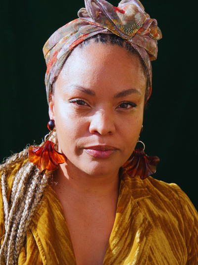 TURBAN ARIA - TISSU LUREX KAKI FLEUR ORANGE