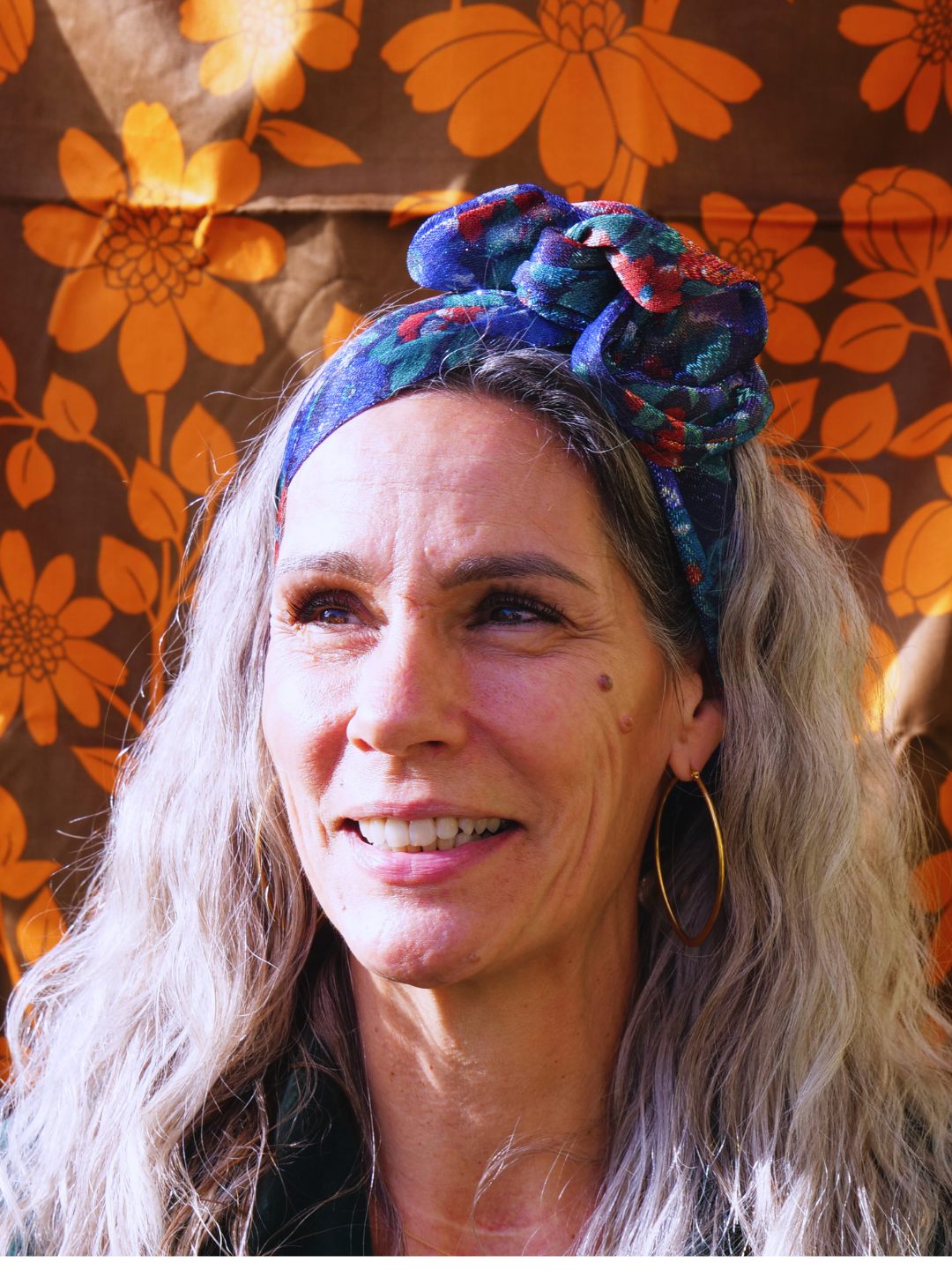 BANDEAU LISA - TISSU LUREX BLEU NUIT FLEURS