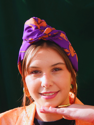 TURBAN CAMILIA - TISSU SATIN VIOLET ET ORANGE