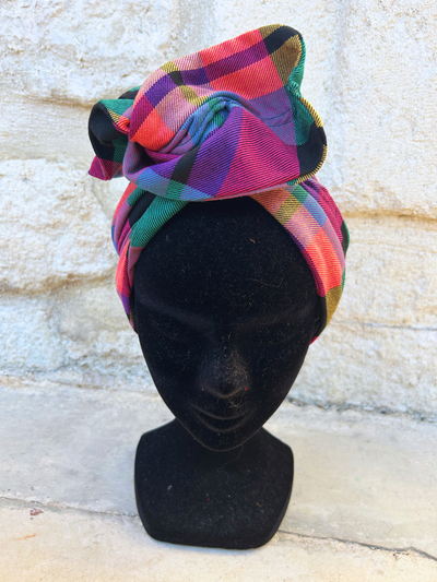 TURBAN  LOUNA - TISSU CARREAUX LAINAGE MULTICOLORE
