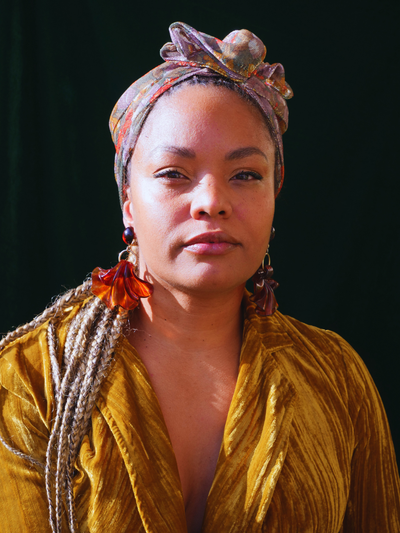 TURBAN ARIA - TISSU LUREX KAKI FLEUR ORANGE