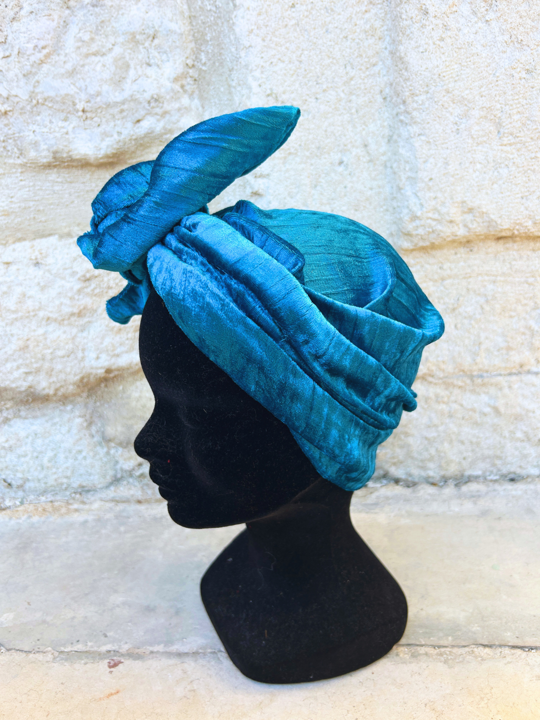 TURBAN  FREDERICA - TISSU VELOURS BLEU CANARD