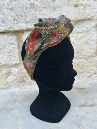 BANDEAU ARIA - TISSU LUREX KAKI FLEUR ORANGE