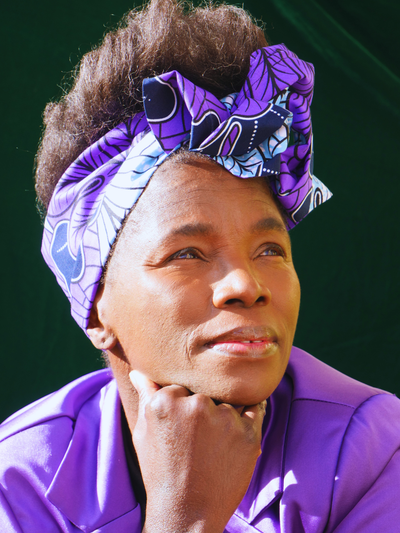 BANDEAU MYLA TISSU WAX VIOLET ET NOIR