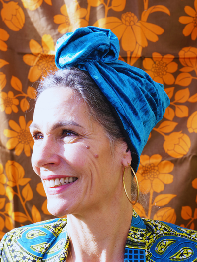 TURBAN  FREDERICA - TISSU VELOURS BLEU CANARD