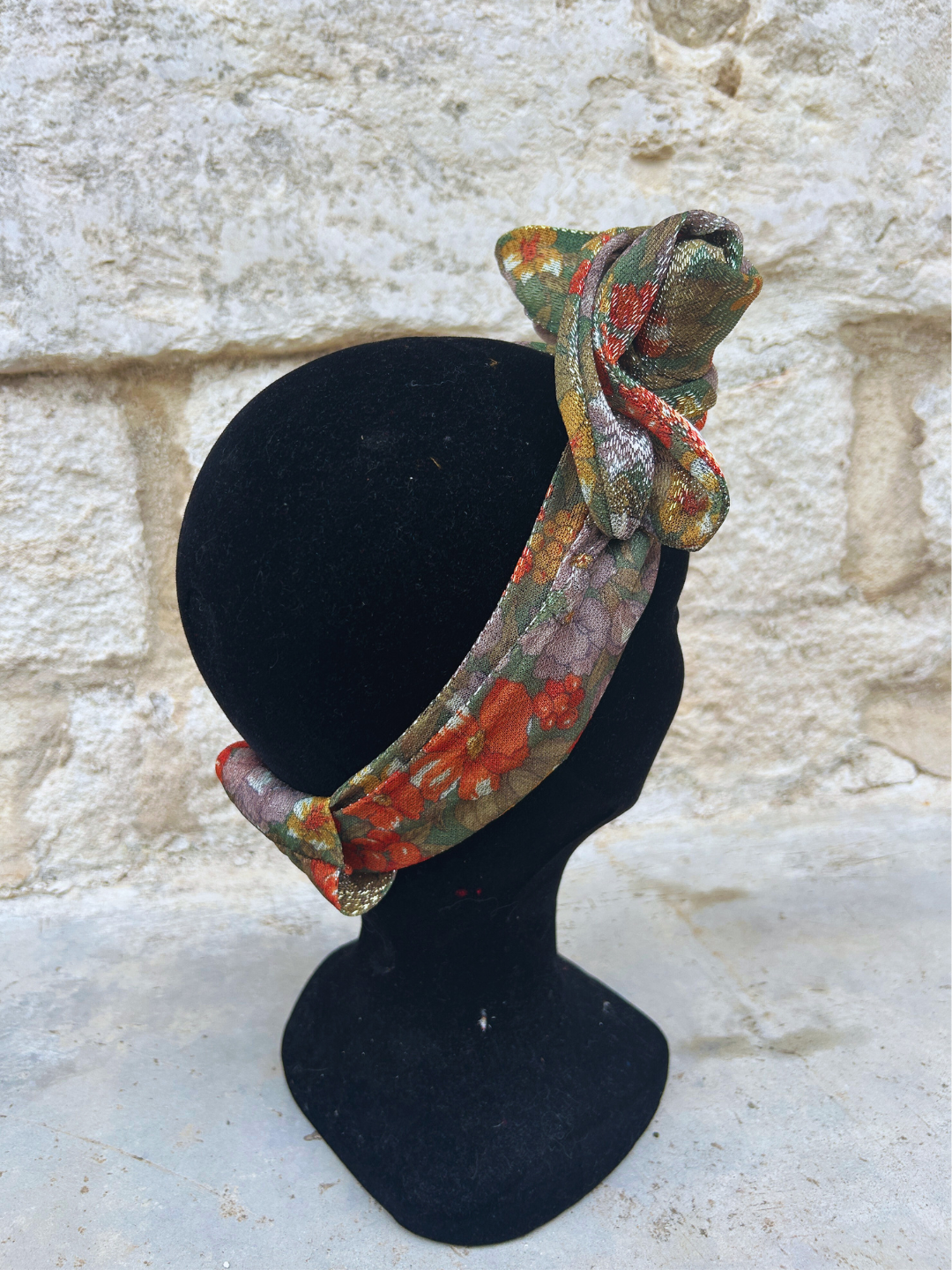 BANDEAU ARIA - TISSU LUREX KAKI FLEUR ORANGE