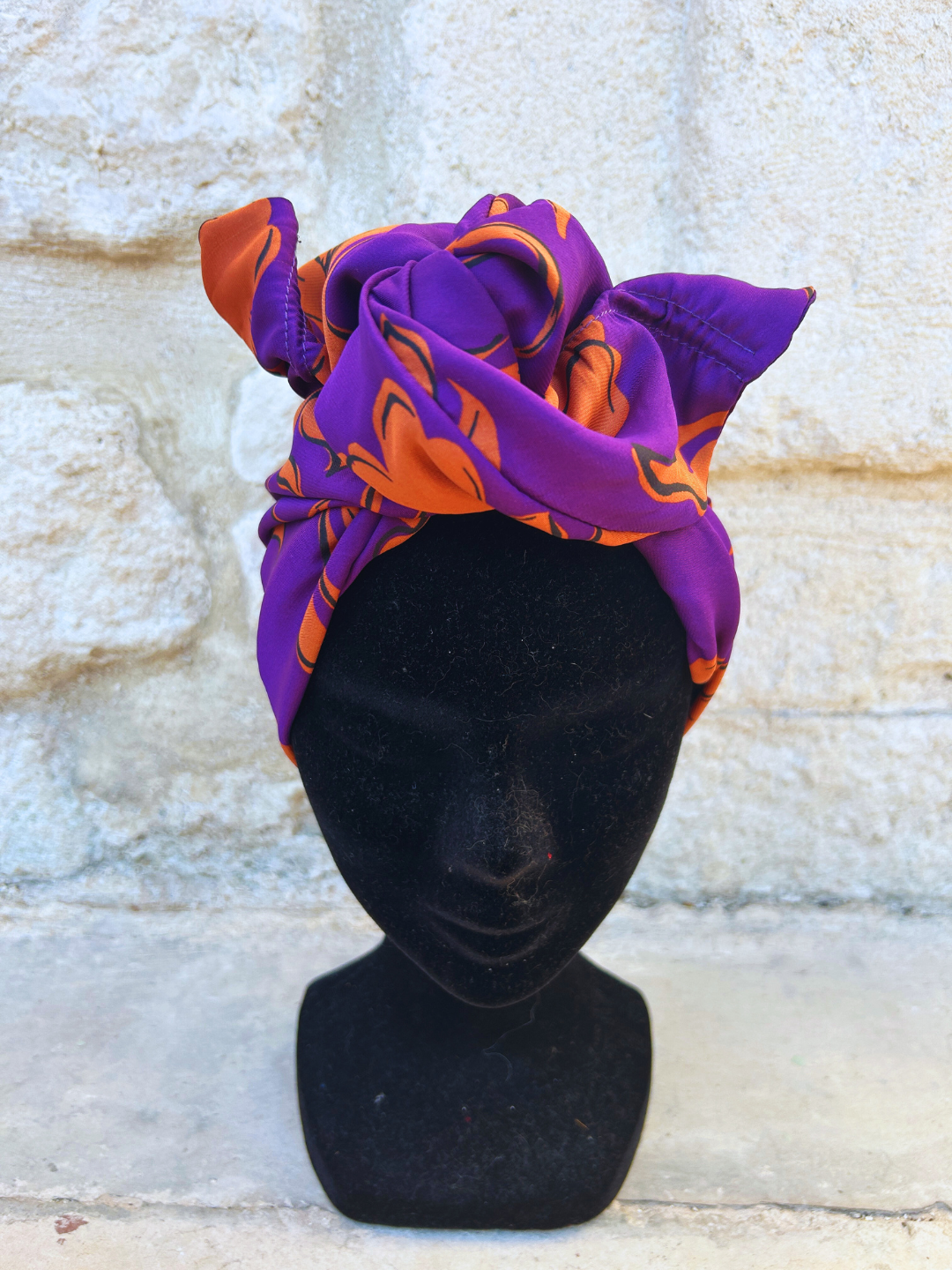 TURBAN CAMILIA - TISSU SATIN VIOLET ET ORANGE