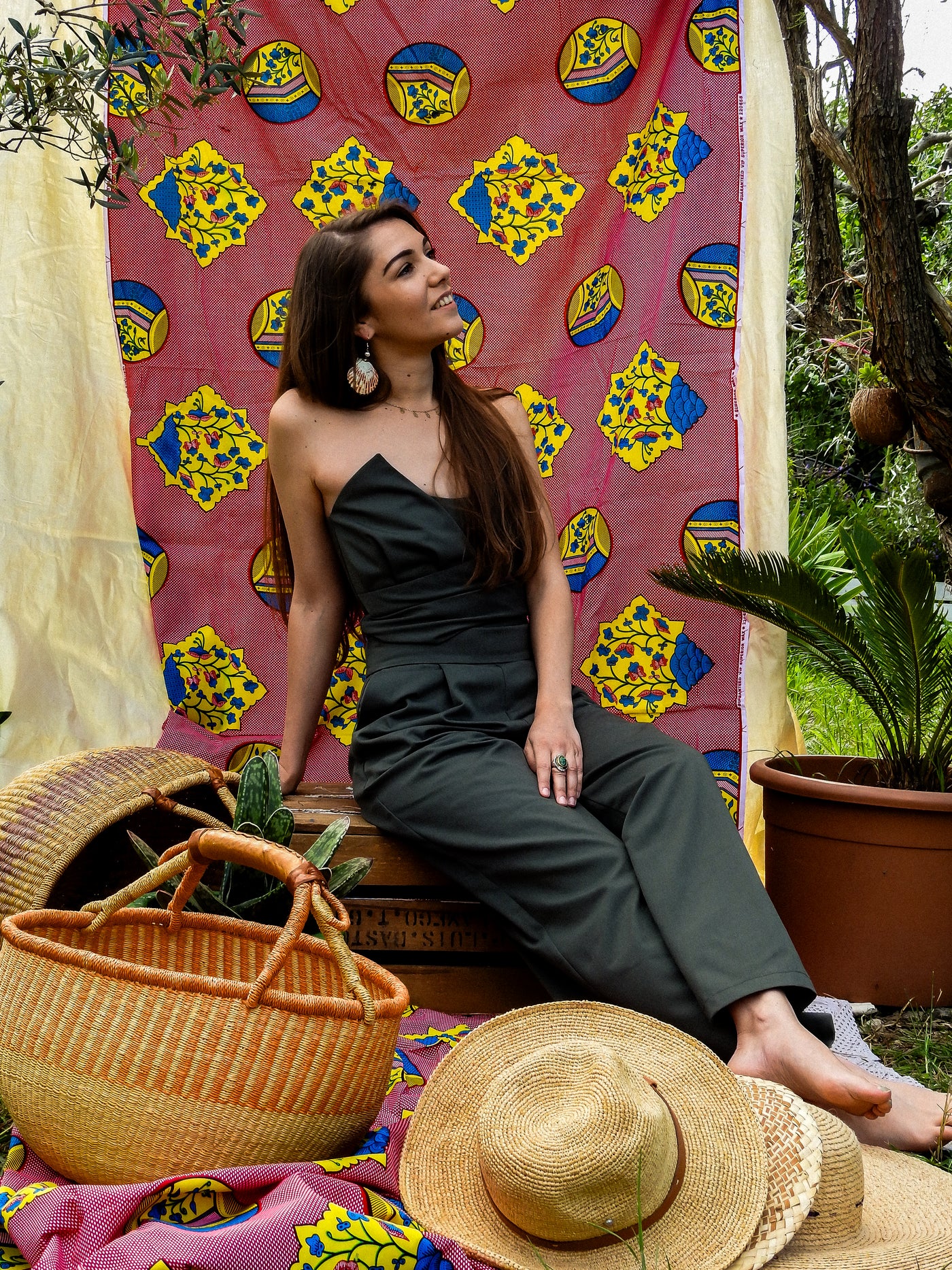 SOPHIE - ENSEMBLE BUSTIER ASYMETRIQUE ET PANTALON PALAZZO KHAKI