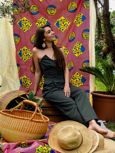 SOPHIE - ENSEMBLE BUSTIER ASYMETRIQUE ET PANTALON PALAZZO KHAKI