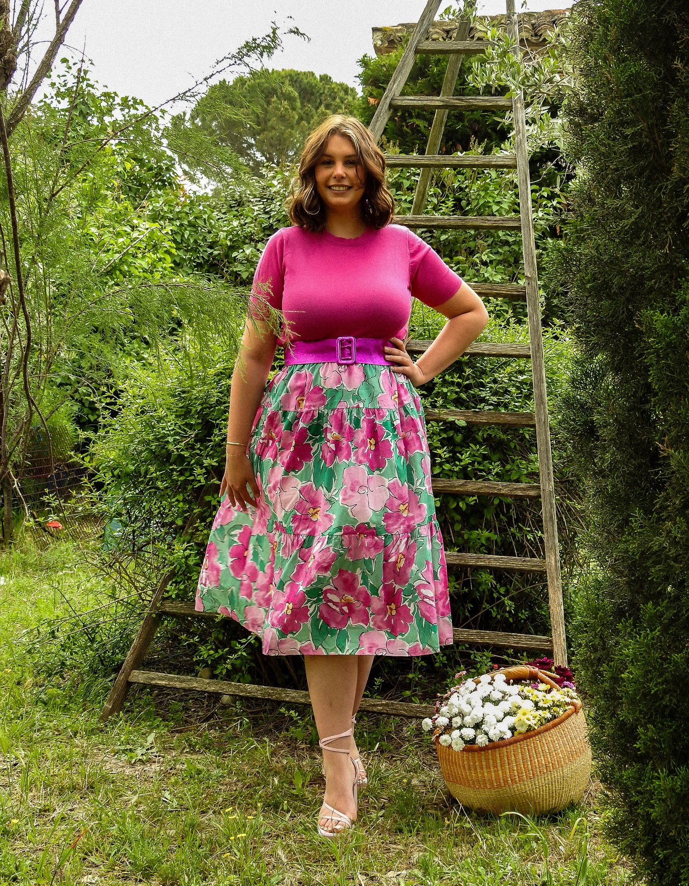 LISETTE - JUPE ELASTIQUE TAILLE VOLANT MIDI FLEURS