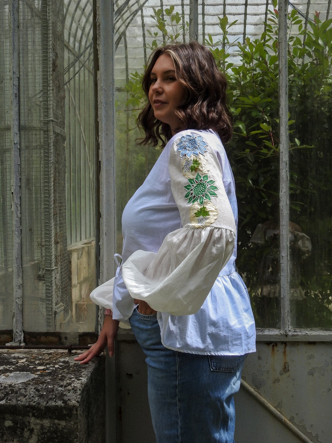 APOLLINE TWO - BLOUSE LACET MANCHES BALLONS LONGUES UPCYCLEE BRODERIE TISSU MAISON