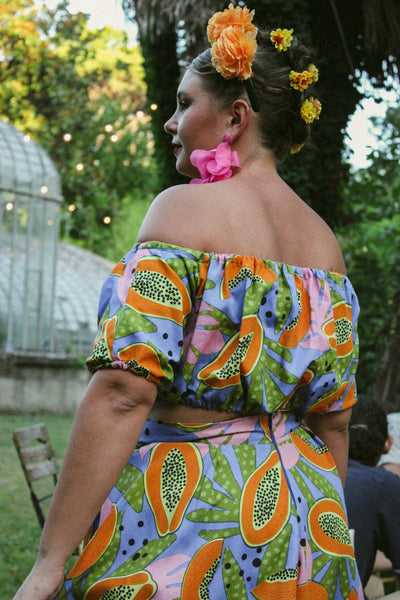 LOUISA - ENSEMBLE TOP BARDOT ET JUPE MIDI TAILLE HAUTE
