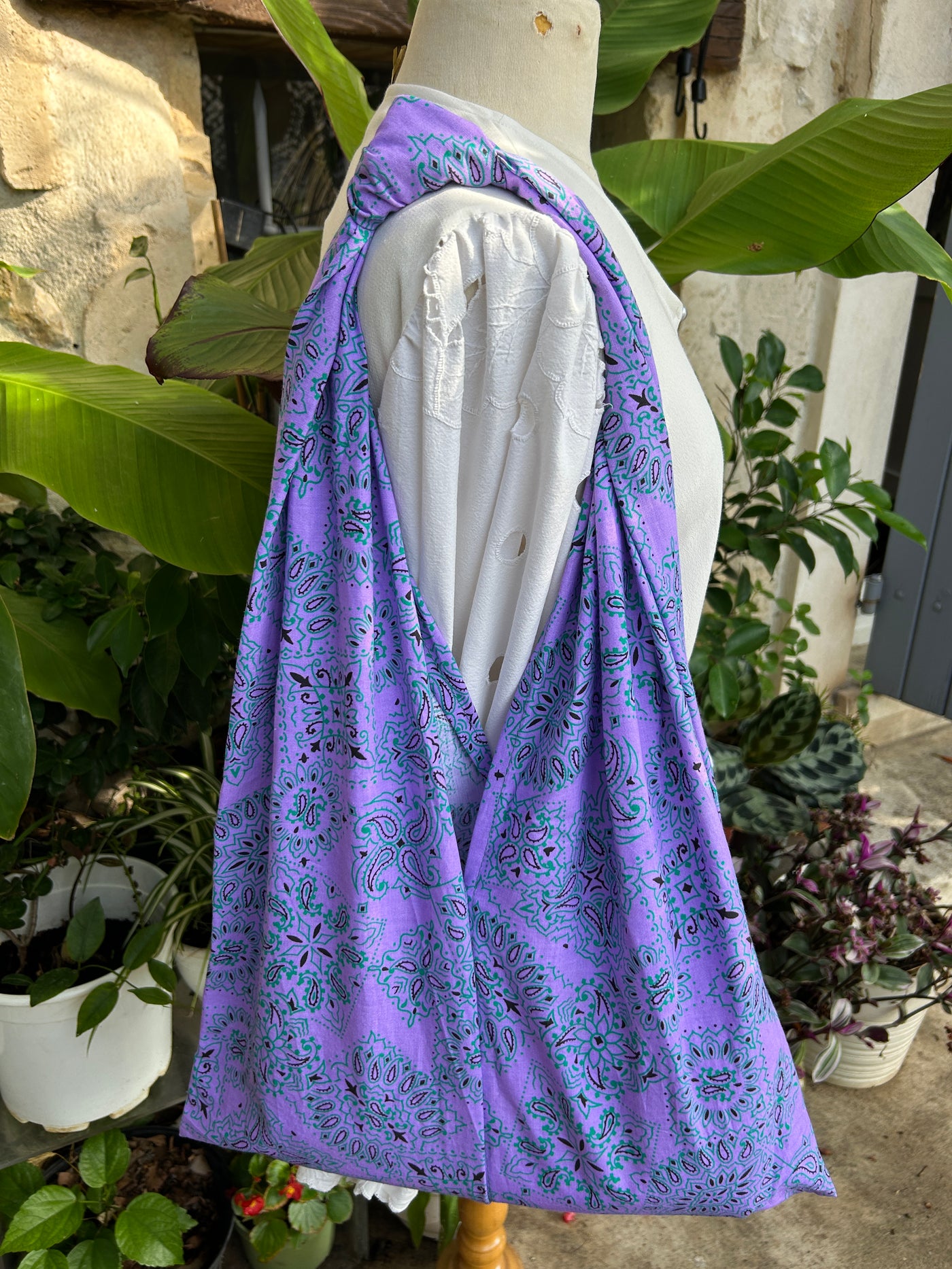 LOULOU - SAC CABAS TISSU BANDANA VIOLET ( GRAND )