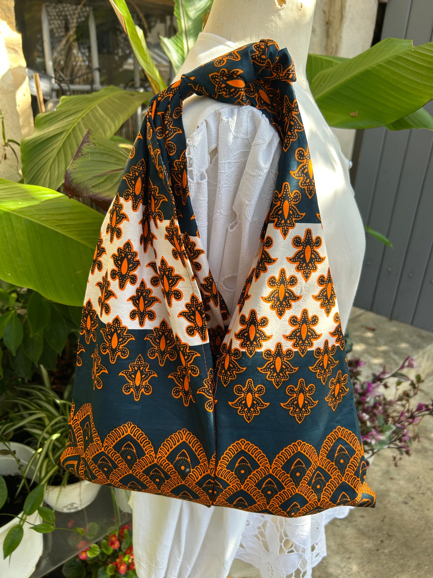 LOULOU - SAC CABAS WAX ORANGE ET VERT FONCE ( MOYEN )