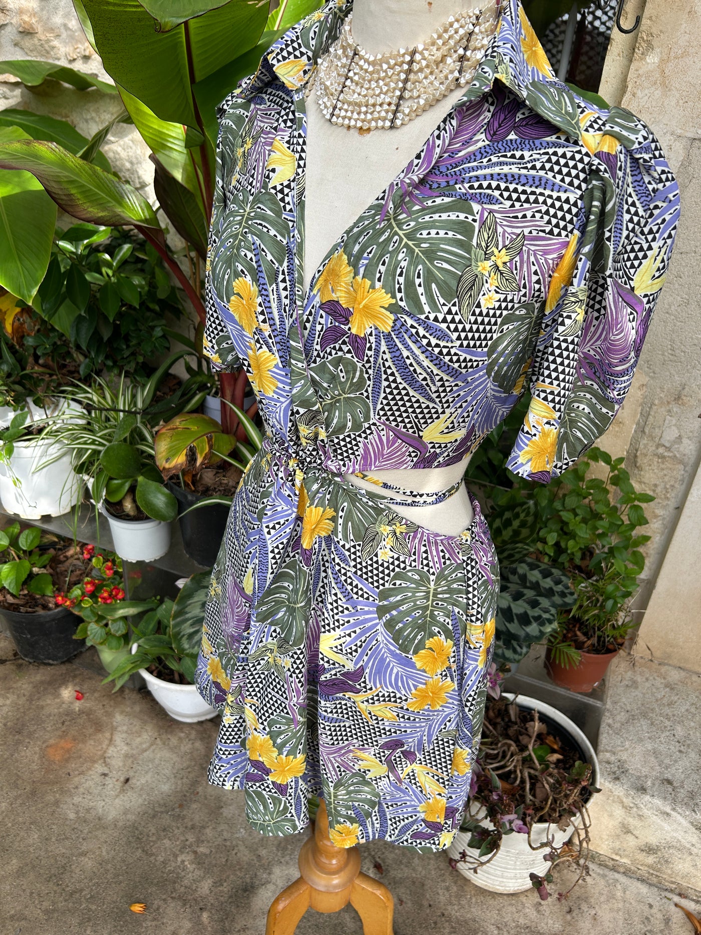 OLIVIA - ROBE SET TOP ET JUPE IMPRIME TROPICAL