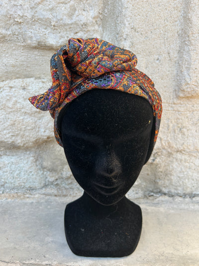 TURBAN  JANA - TISSU LUREX VERT ET ORANGE