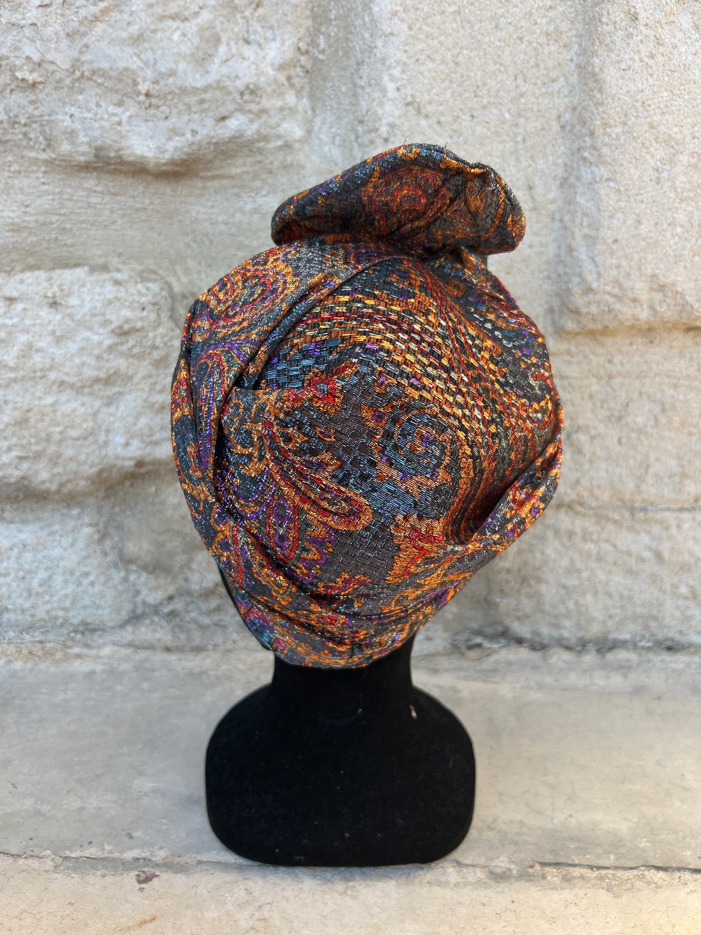 TURBAN  JANA - TISSU LUREX VERT ET ORANGE