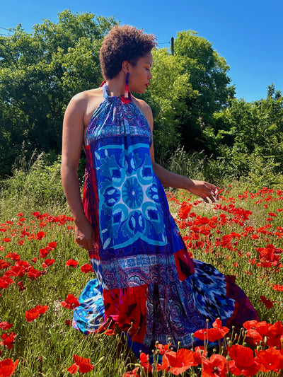 IRIS - ROBE INSPIRATION PATCHWORK DOS NU LONGUE VOLANT BAS