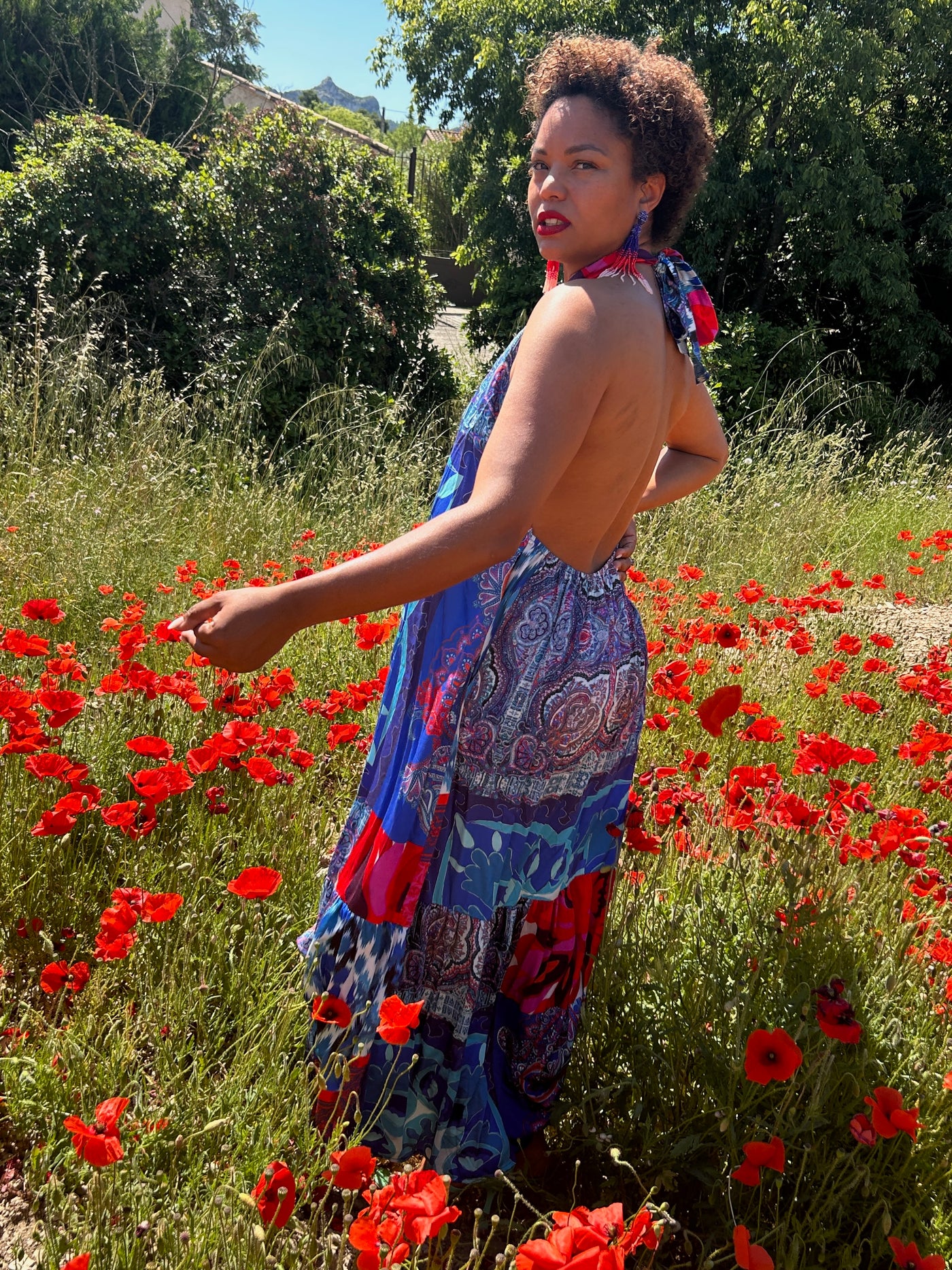 IRIS - ROBE INSPIRATION PATCHWORK DOS NU LONGUE VOLANT BAS